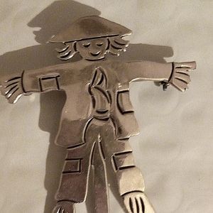 Harvest Thanksgiving Scarecrow sterling Silver Handmade Pendant Brooch Mexico